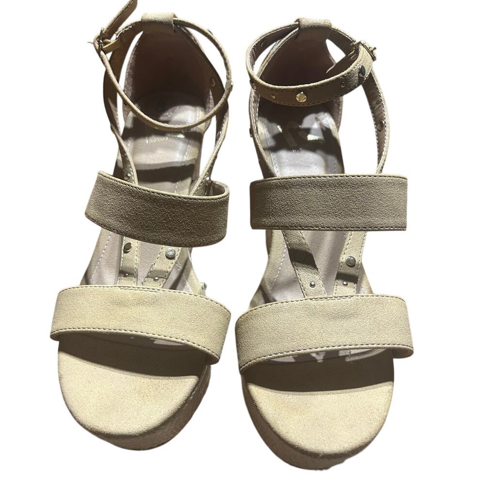 Report Wedge multi strap ankle cuff wedge sandal horizontal straps